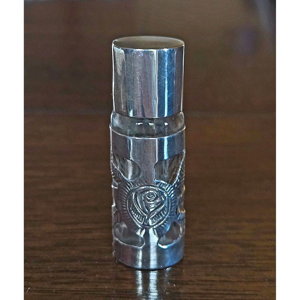 Mexican Silver Decorative Silver Metal & Glass Perfume Bottle