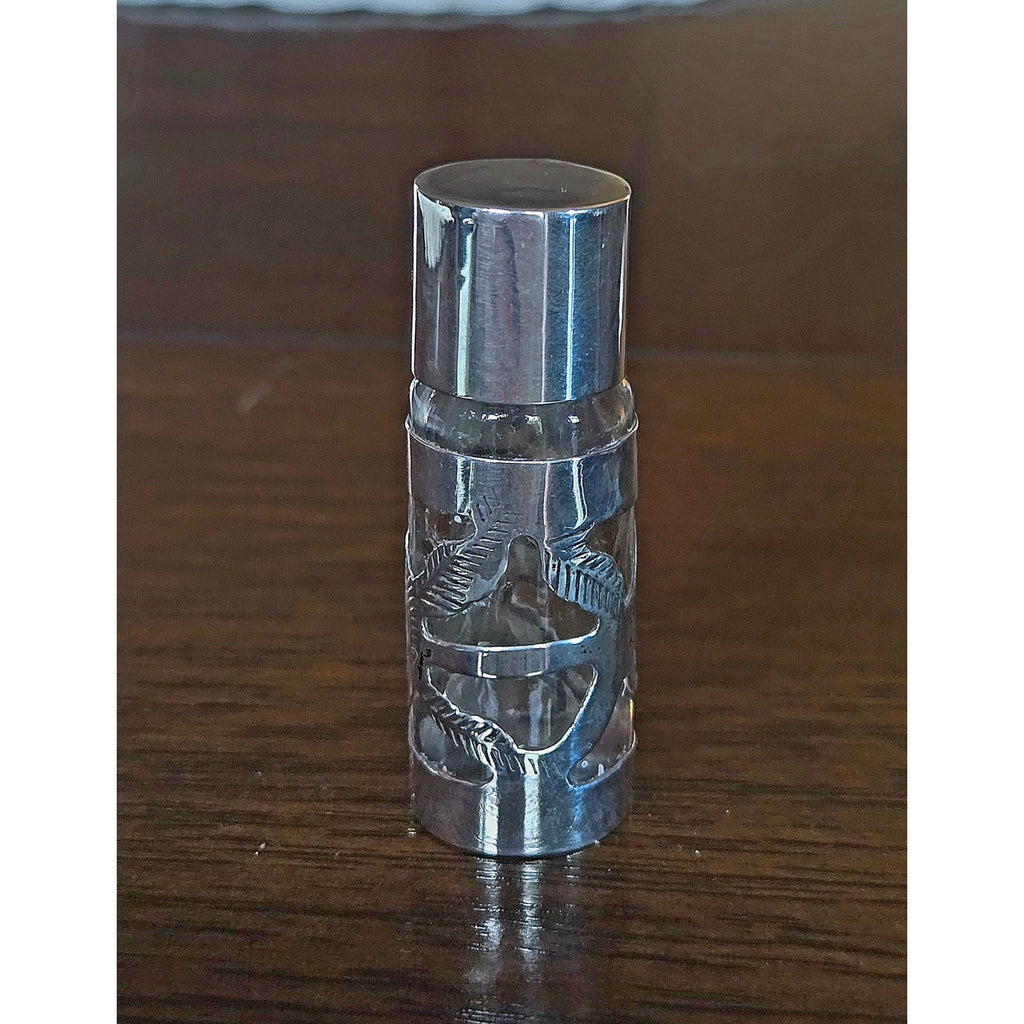 Mexican Silver Decorative Silver Metal & Glass Perfume Bottle