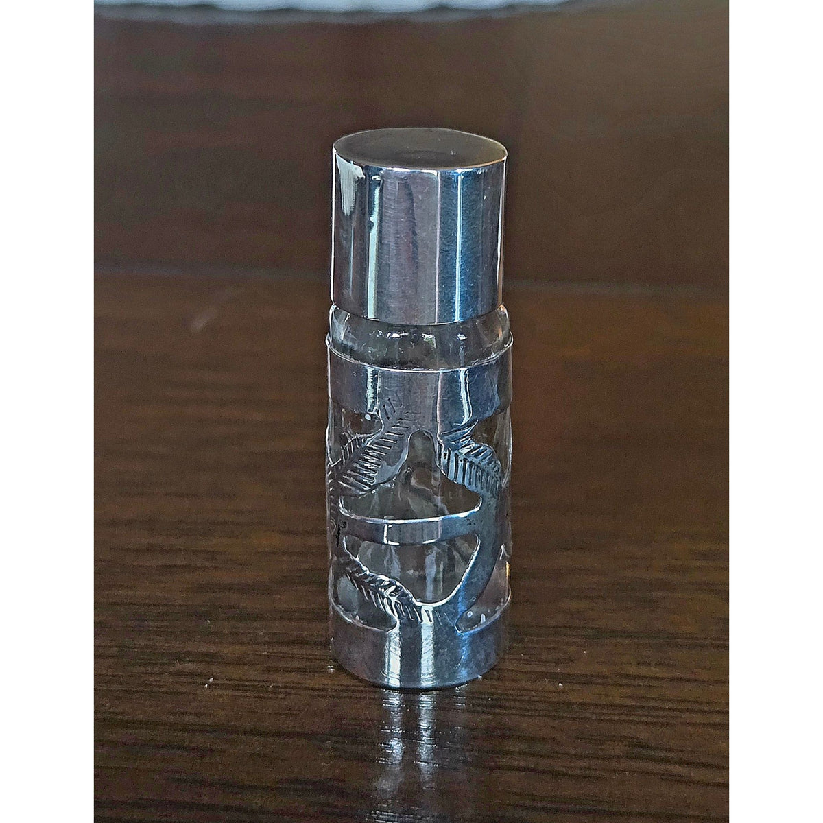 Mexican Silver Decorative Silver Metal & Glass Perfume Bottle
