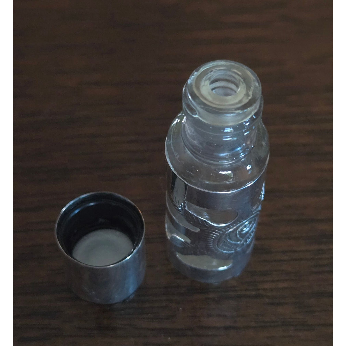 Mexican Silver Decorative Silver Metal & Glass Perfume Bottle