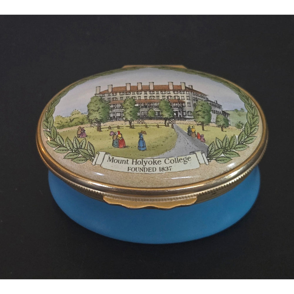 Mount Holyoke College Halcyon Days Enamel Trinket Box With Gold Trim
