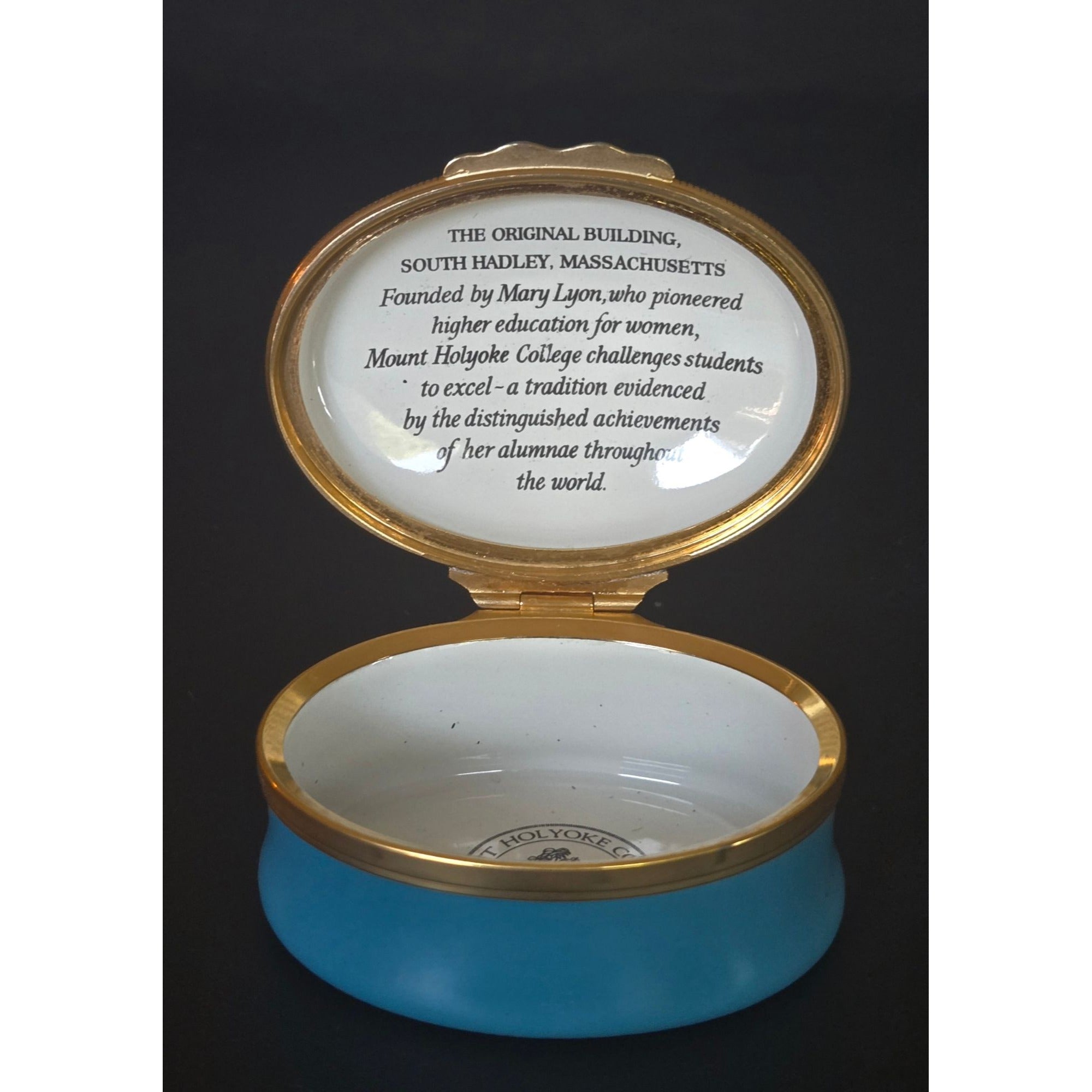 Mount Holyoke College Halcyon Days Enamel Trinket Box With Gold Trim