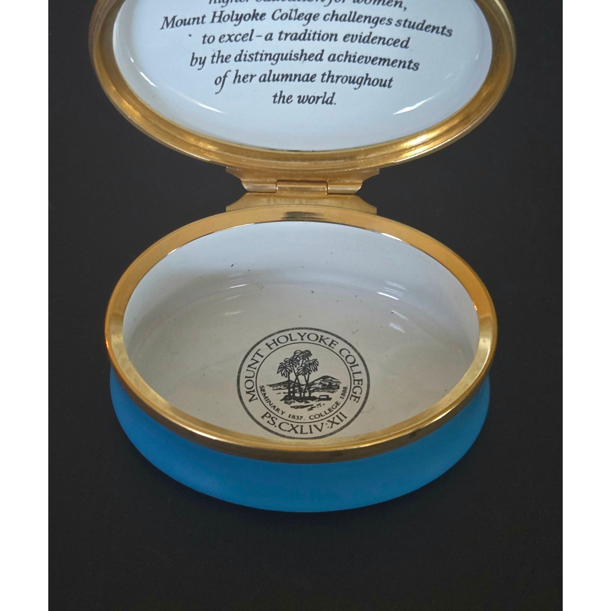 Mount Holyoke College Halcyon Days Enamel Trinket Box With Gold Trim