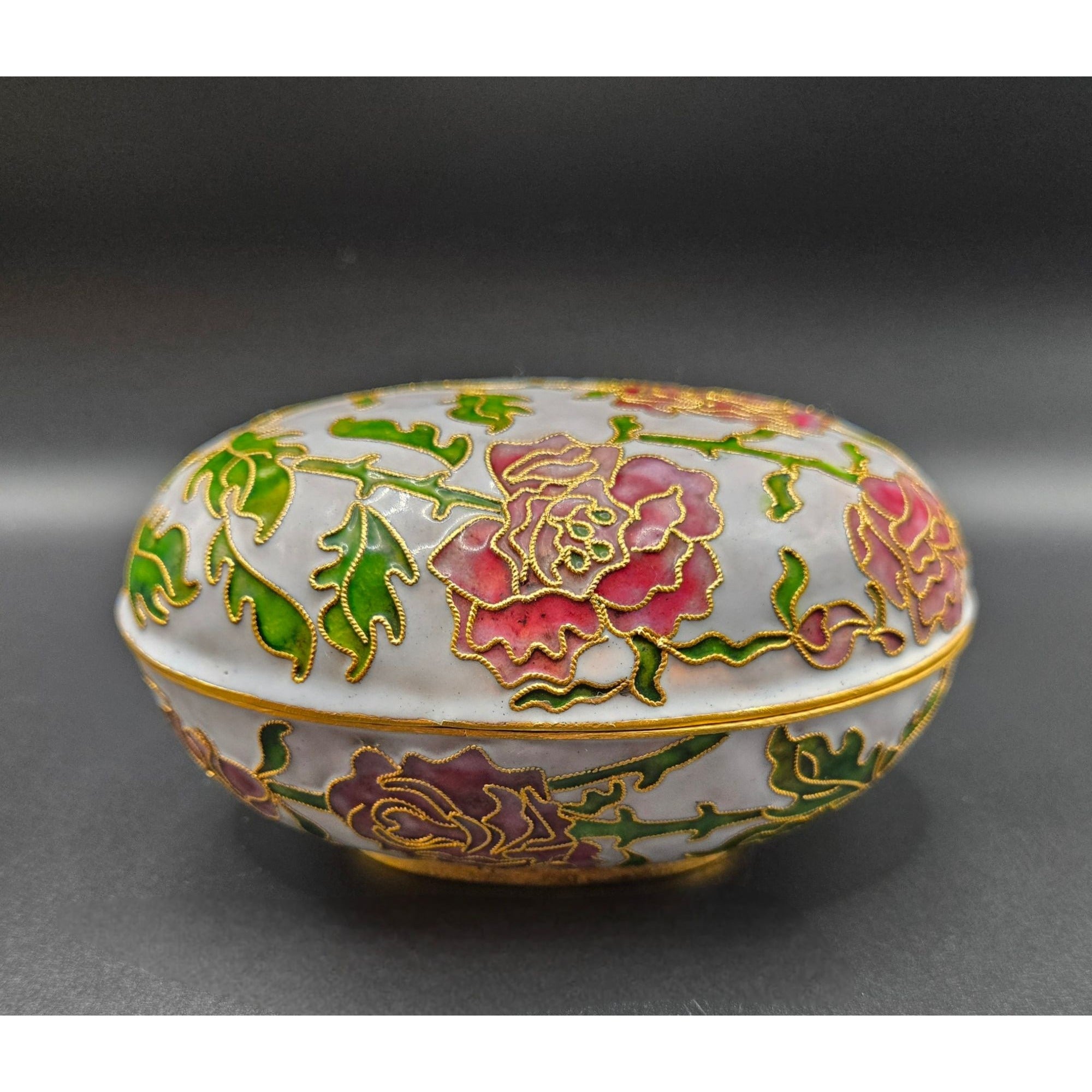 NyCo Nikki Yassaman Metal Lavender & Pink Cloisonné Oval Shaped Trinket Box