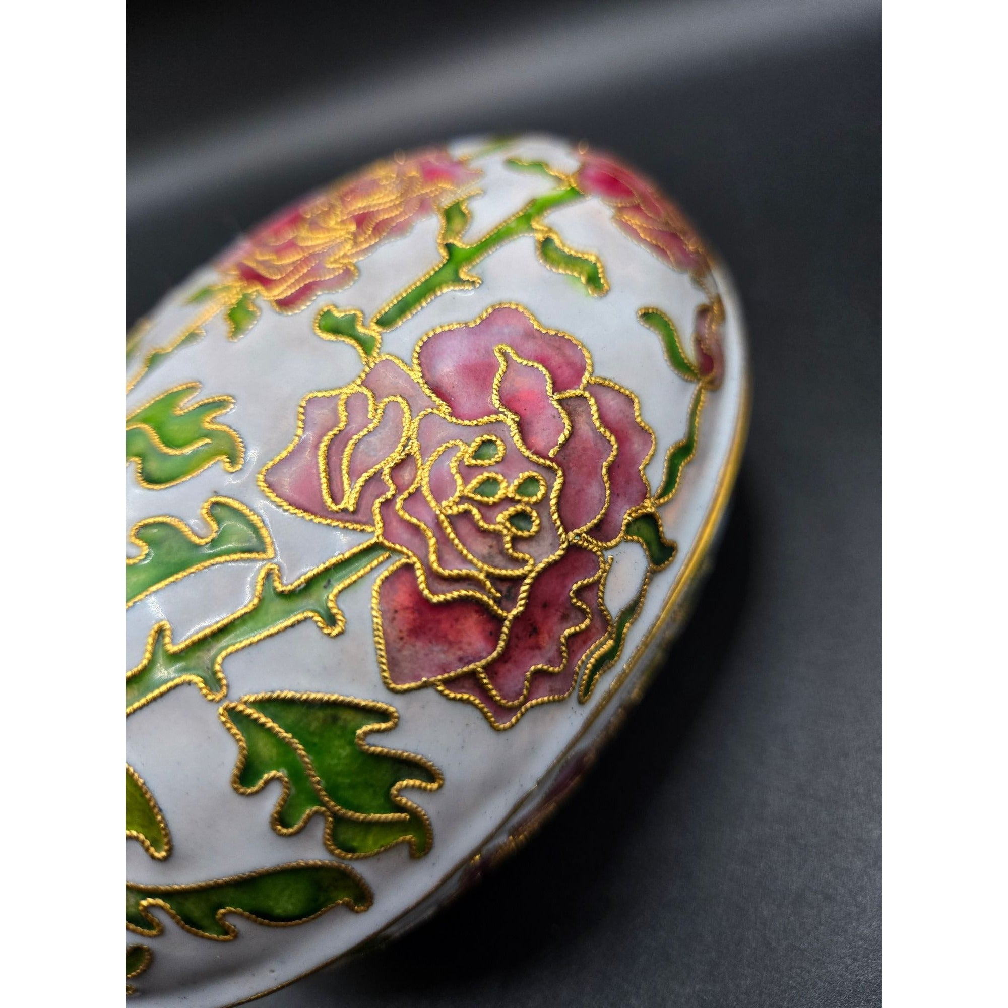 NyCo Nikki Yassaman Metal Lavender & Pink Cloisonné Oval Shaped Trinket Box