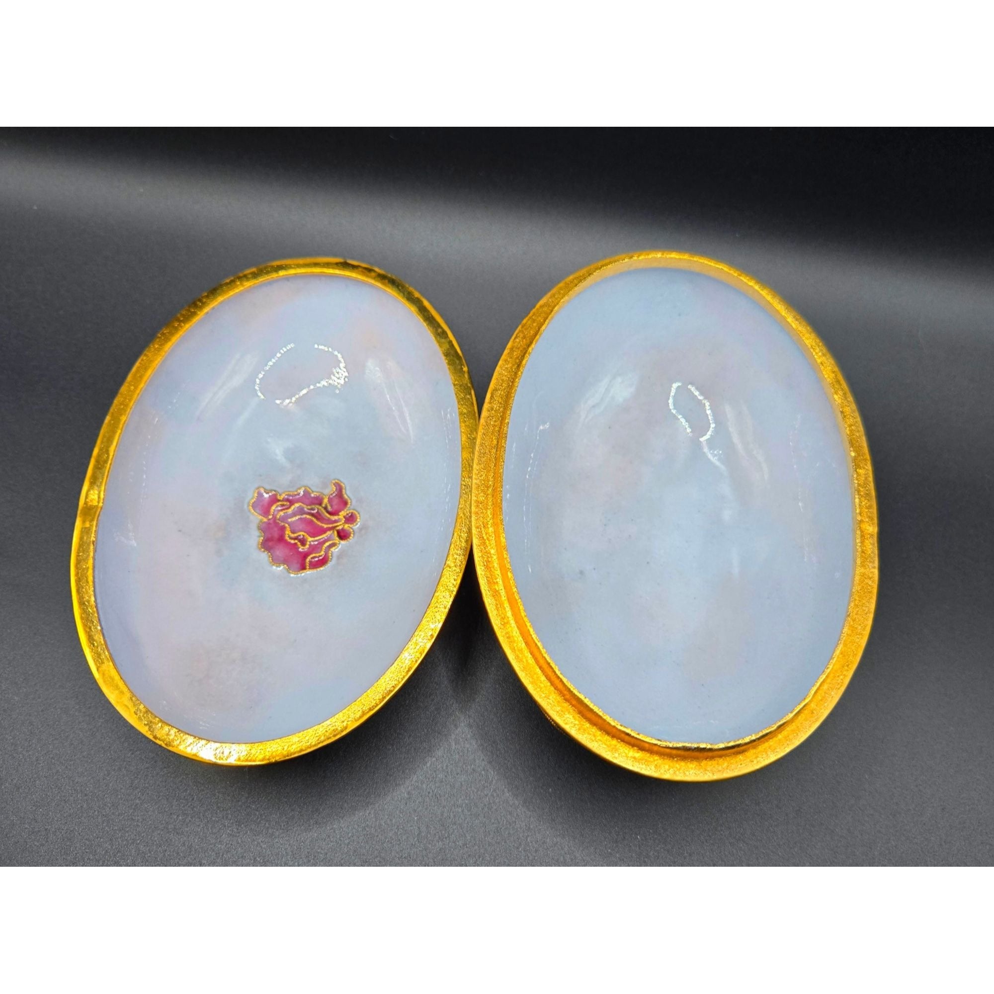 NyCo Nikki Yassaman Metal Lavender & Pink Cloisonné Oval Shaped Trinket Box