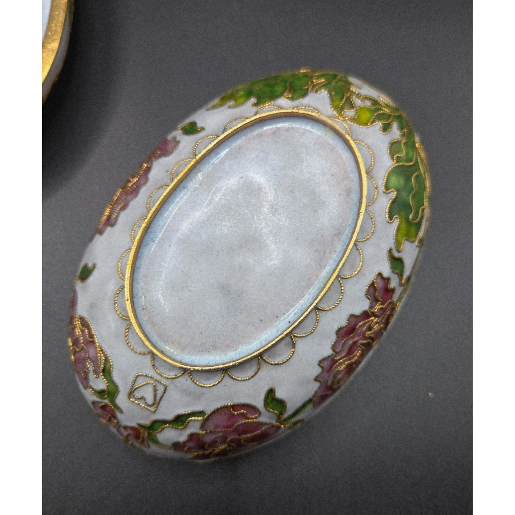 NyCo Nikki Yassaman Metal Lavender & Pink Cloisonné Oval Shaped Trinket Box