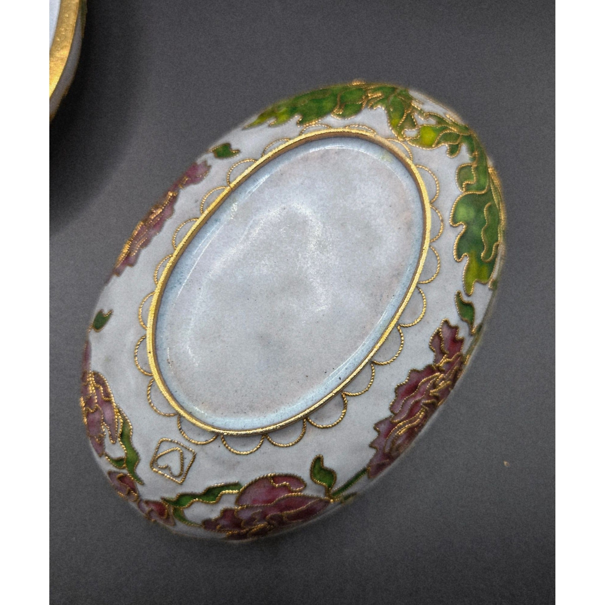NyCo Nikki Yassaman Metal Lavender & Pink Cloisonné Oval Shaped Trinket Box