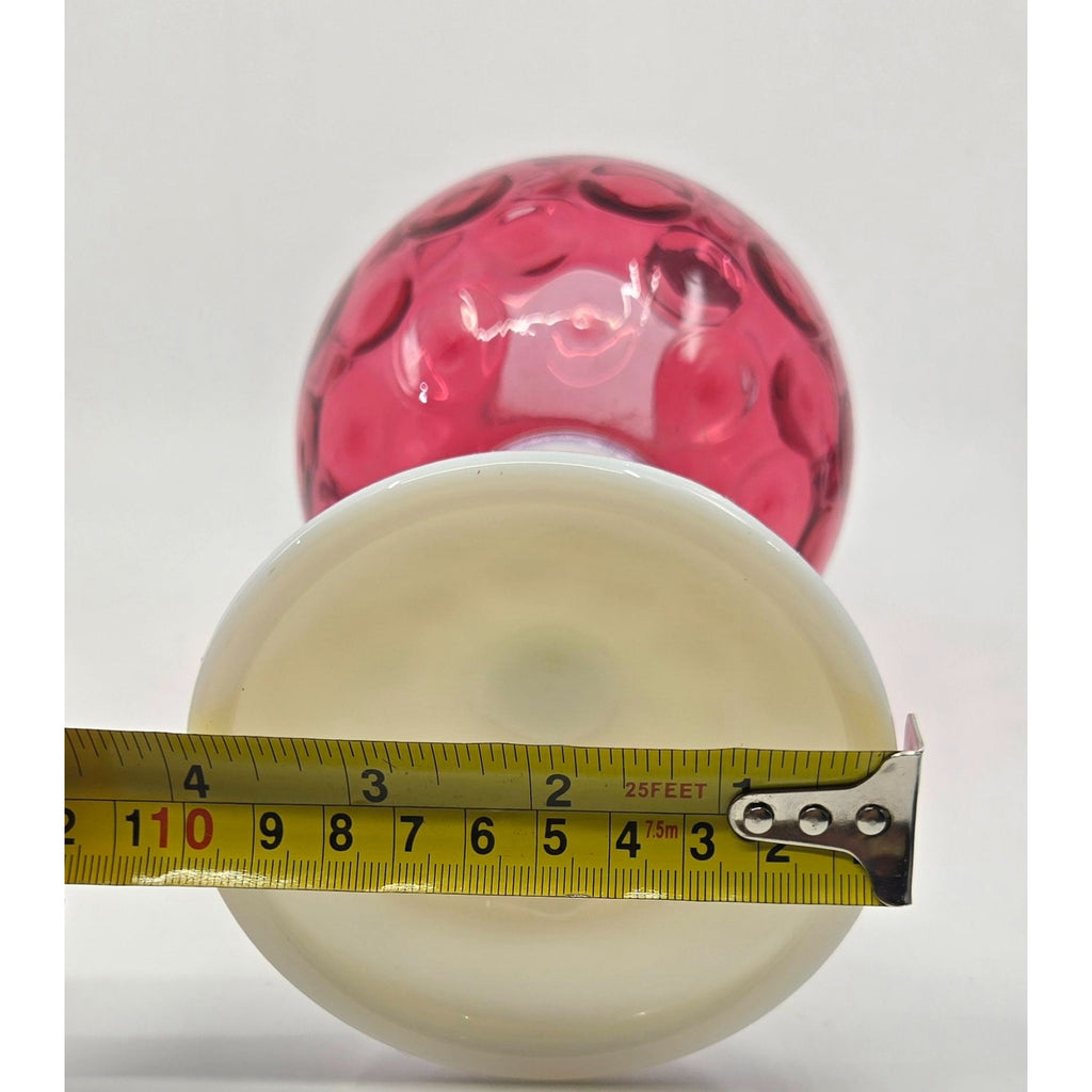 Vintage Fenton Cranberry Coin Dot Ivy Ball Glass Globe With Milk Glass Pedestal Base.