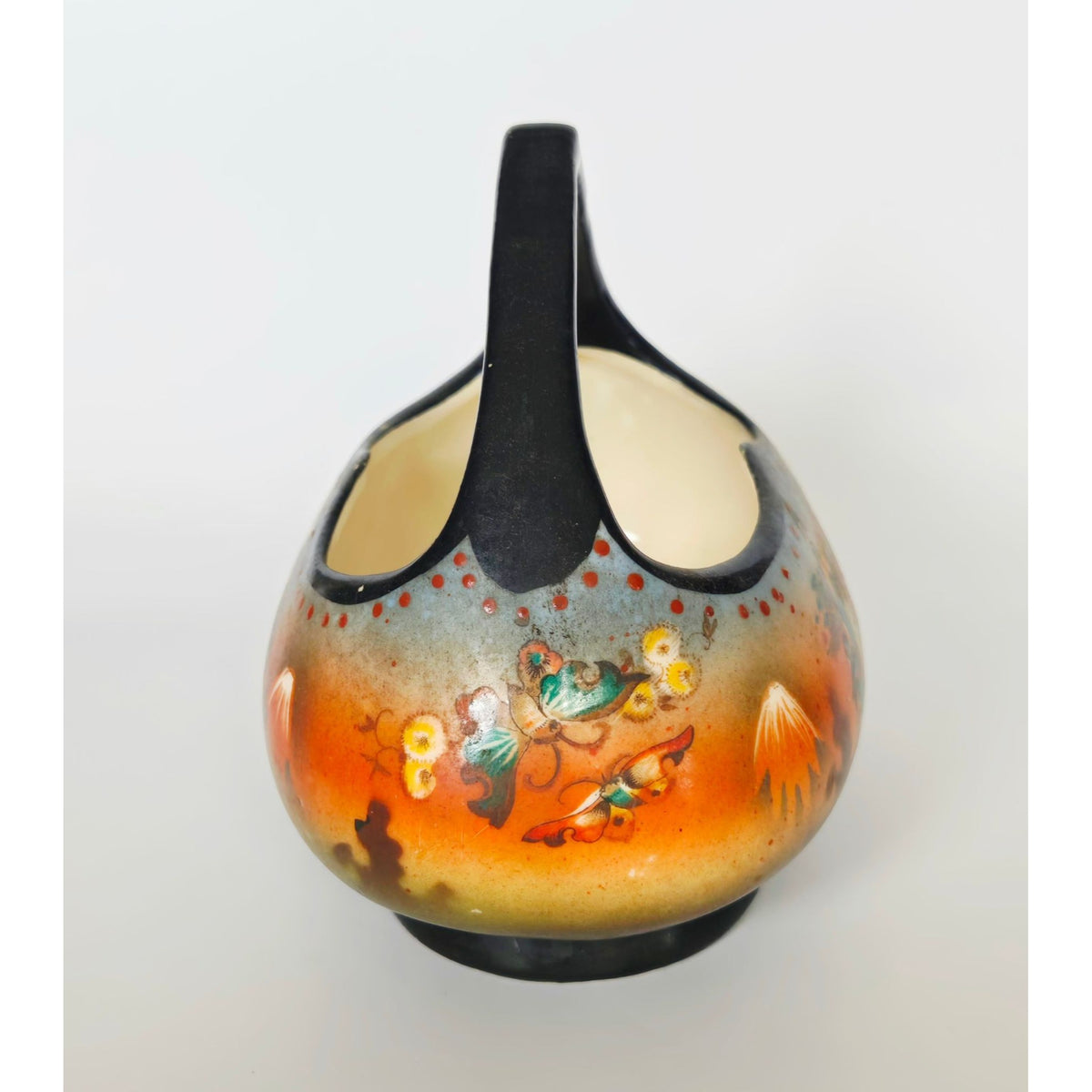 Vintage Coronet Japanese Scene Ceramic Basket With Handle Floral & Geisha Motif