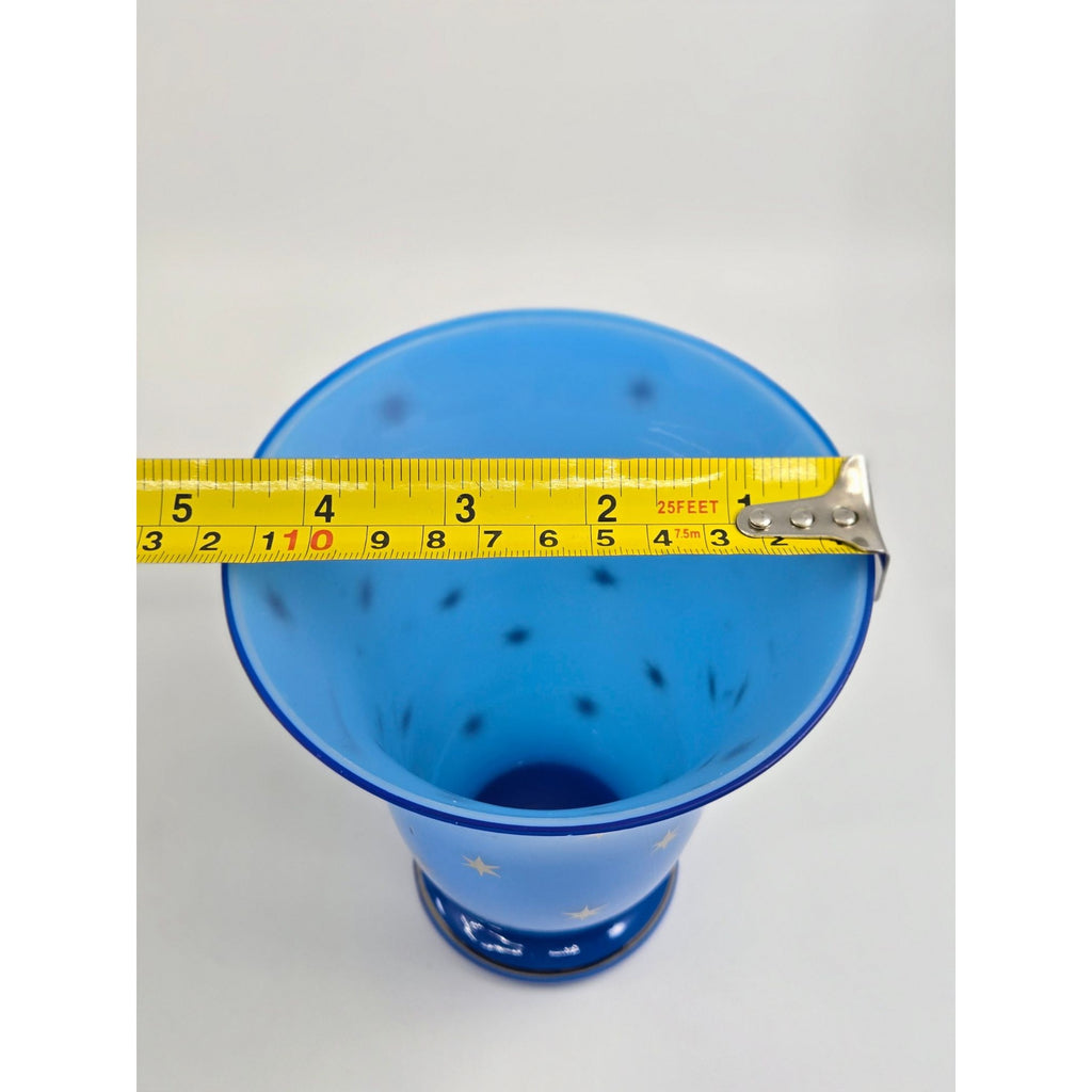 Victorian Blue Opaline Harrach Vase With Star Pattern Flared Top & Round Base, Czech