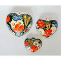 Hand-Painted Czech Ceramic Heart Wall Pockets Set Of 3 Peasant Ware, Floral