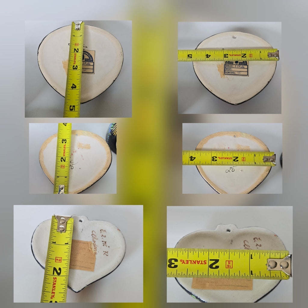 Hand-Painted Czech Ceramic Heart Wall Pockets Set Of 3 Peasant Ware, Floral