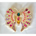 Multicolor Rhinestone Butterfly Brooch Pin With Gold-Tone Finish 2x2 Inches
