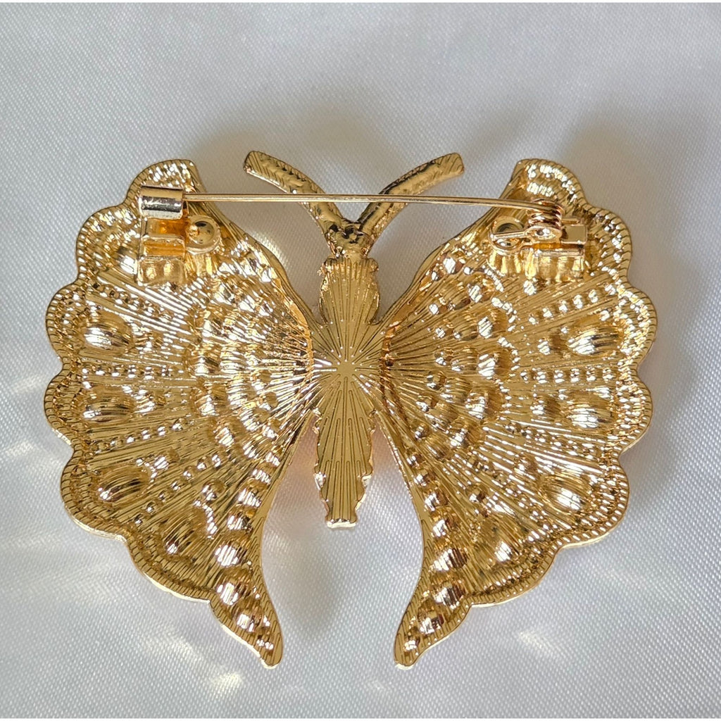 Multicolor Rhinestone Butterfly Brooch Pin With Gold-Tone Finish 2x2 Inches