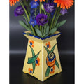 Hand-Painted Lostro Ceramic Vase w/ Hand Painted Vibrant Floral Patterns & Yellow Base