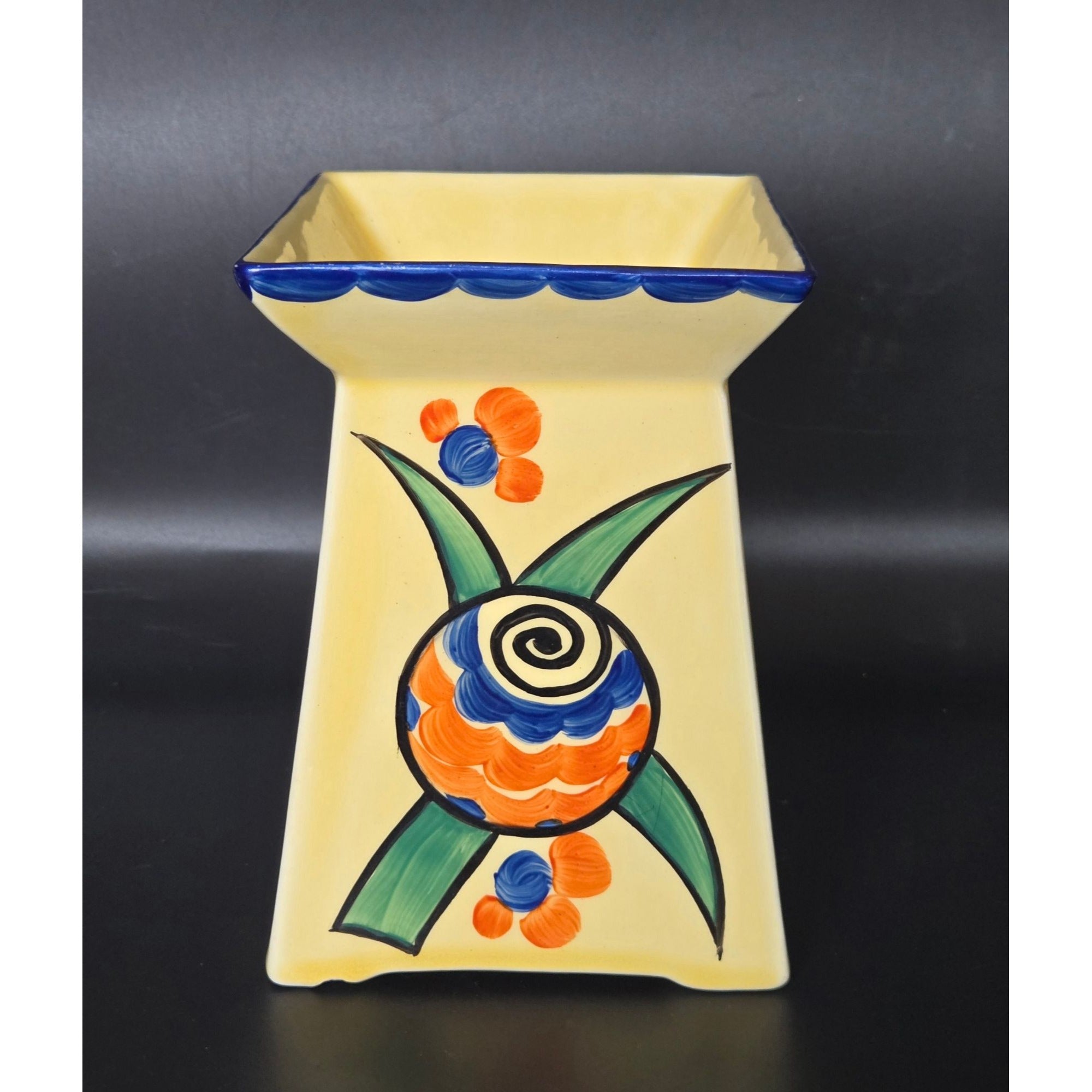 Hand-Painted Lostro Ceramic Vase w/ Hand Painted Vibrant Floral Patterns & Yellow Base