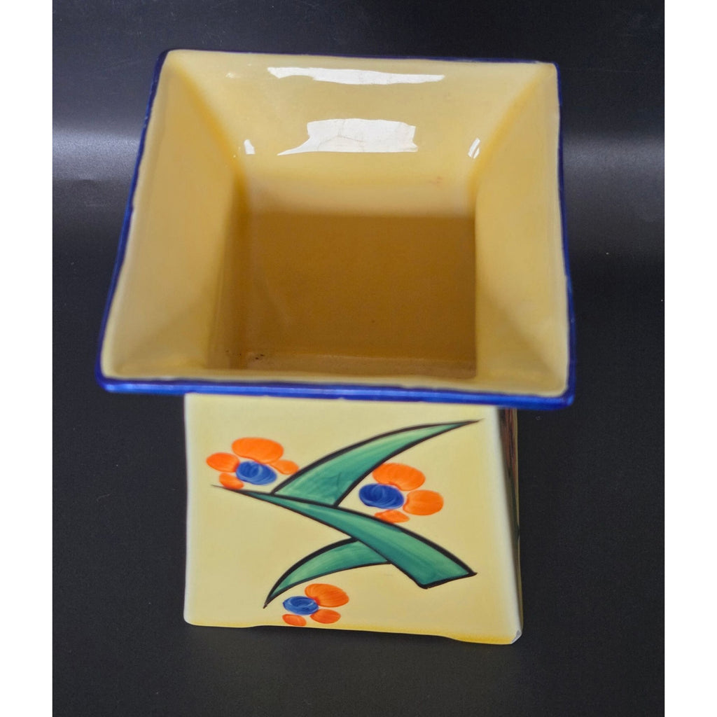 Hand-Painted Lostro Ceramic Vase w/ Hand Painted Vibrant Floral Patterns & Yellow Base