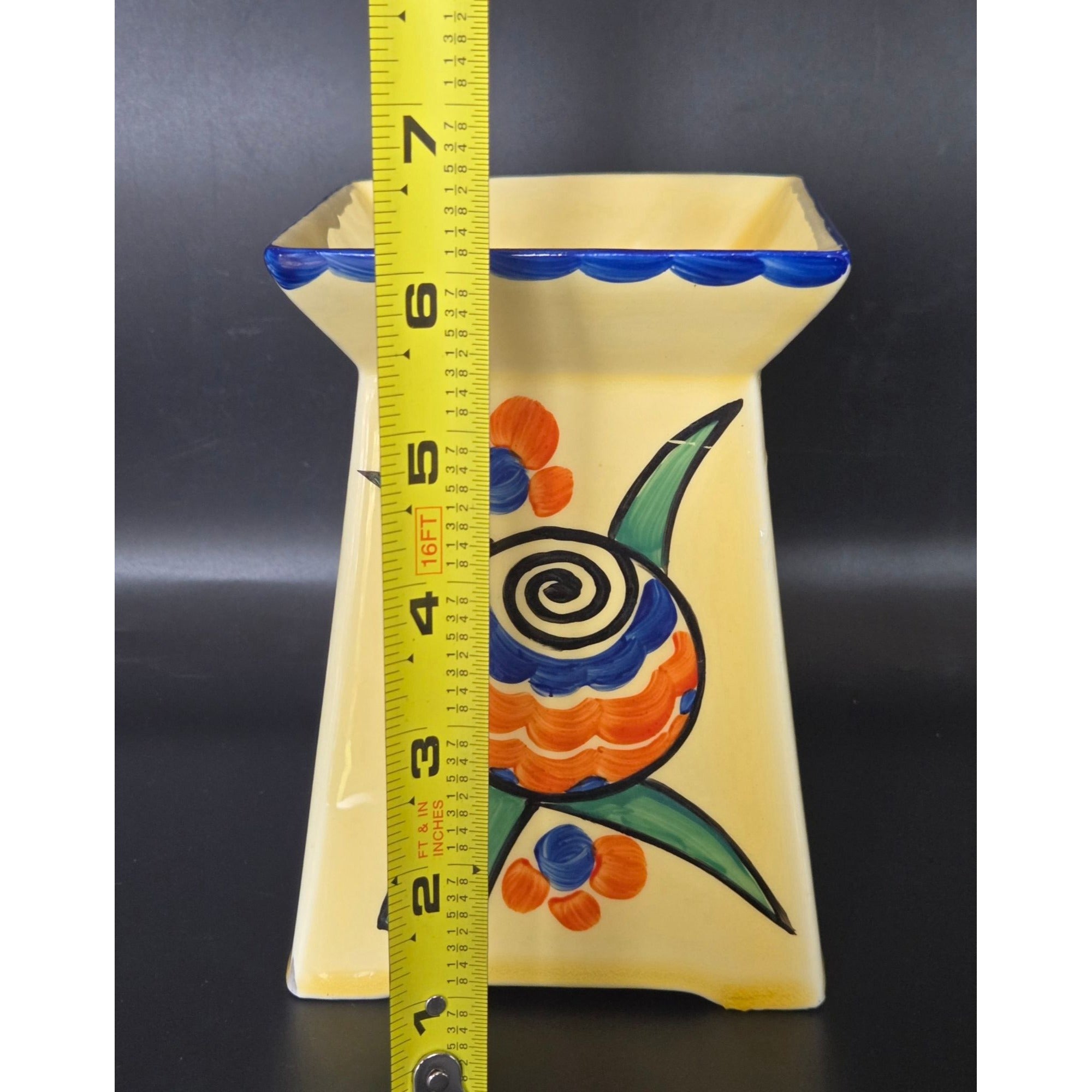 Hand-Painted Lostro Ceramic Vase w/ Hand Painted Vibrant Floral Patterns & Yellow Base