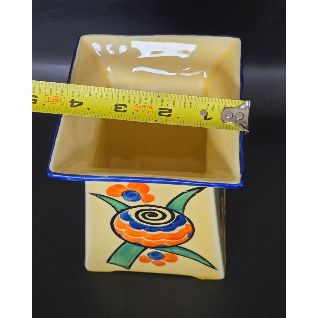 Hand-Painted Lostro Ceramic Vase w/ Hand Painted Vibrant Floral Patterns & Yellow Base