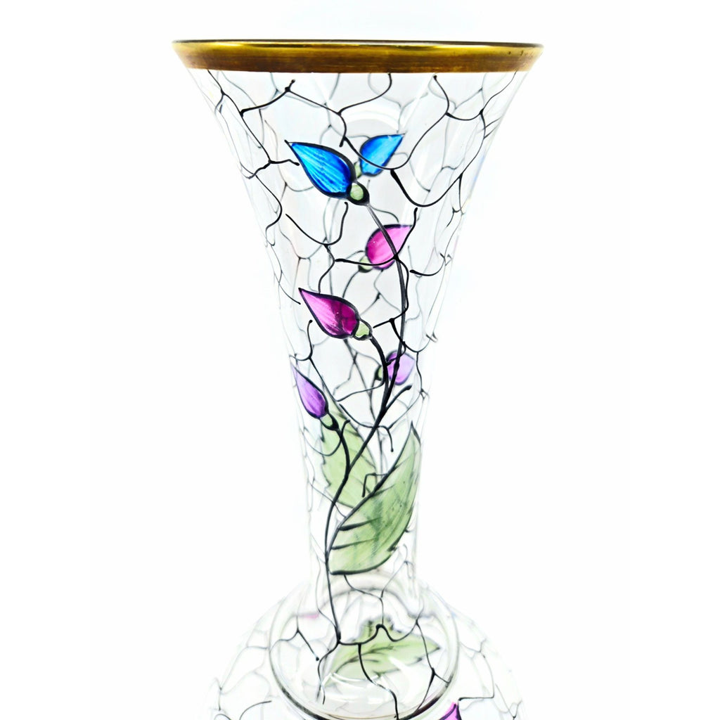 Vintage Handpainted Blown Glass Floral Vase Crystalex Bohemian Czech, Excellent