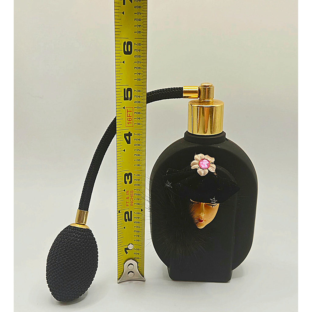 Vintage Price Perfume Bottle cameo Face Female Black figural w/ Fur 5 in