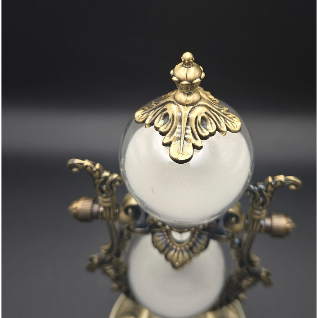 9" Ornate Victorian Style Brass Hourglass With White Sand & Glass Decorative Timer