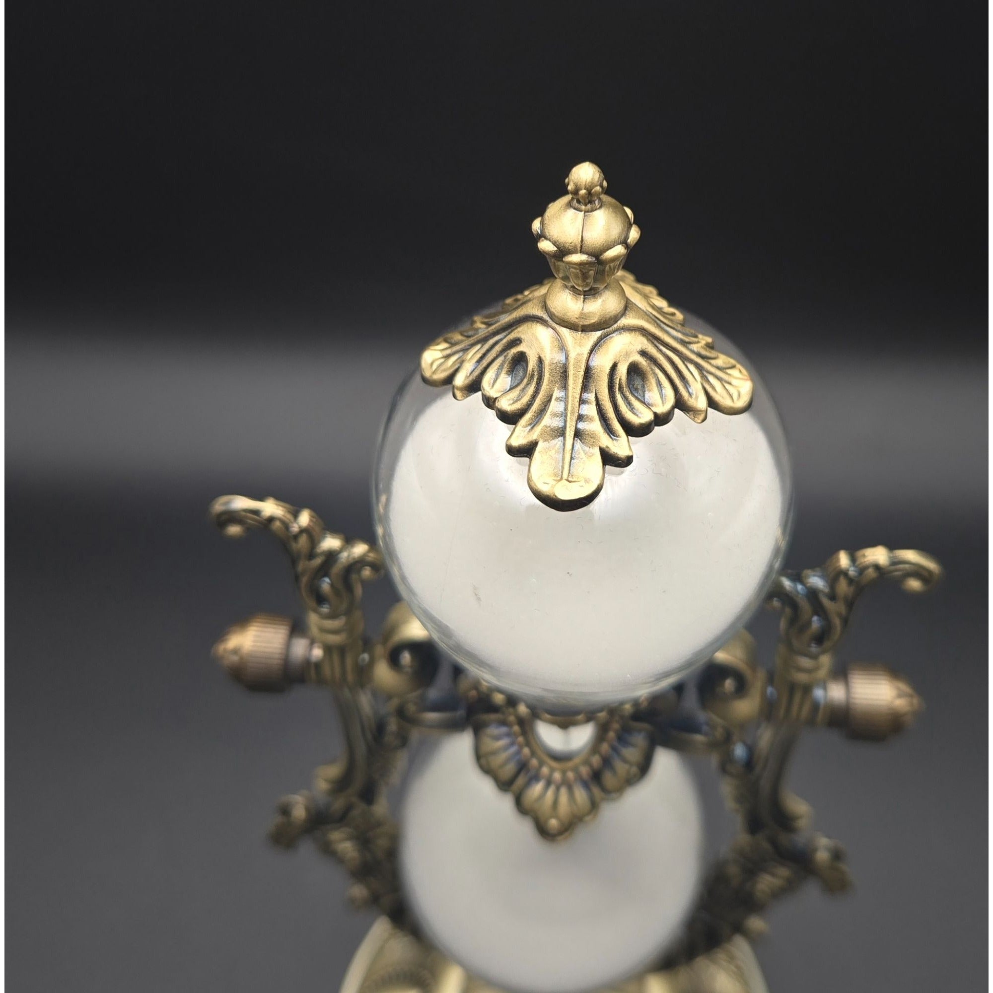 9" Ornate Victorian Style Brass Hourglass With White Sand & Glass Decorative Timer