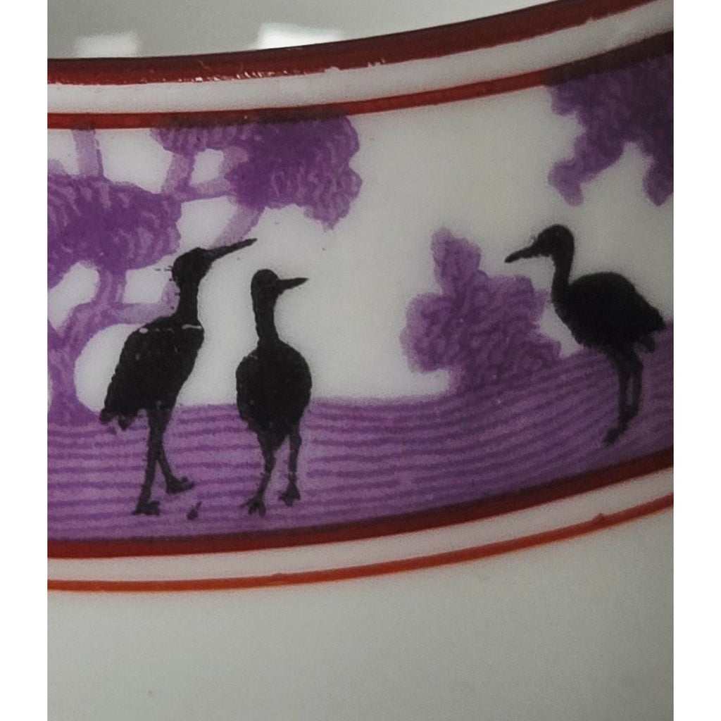 Epiag Czech Silhouette Purple Black Crane Double-Handled Porcelain Birds Bowl