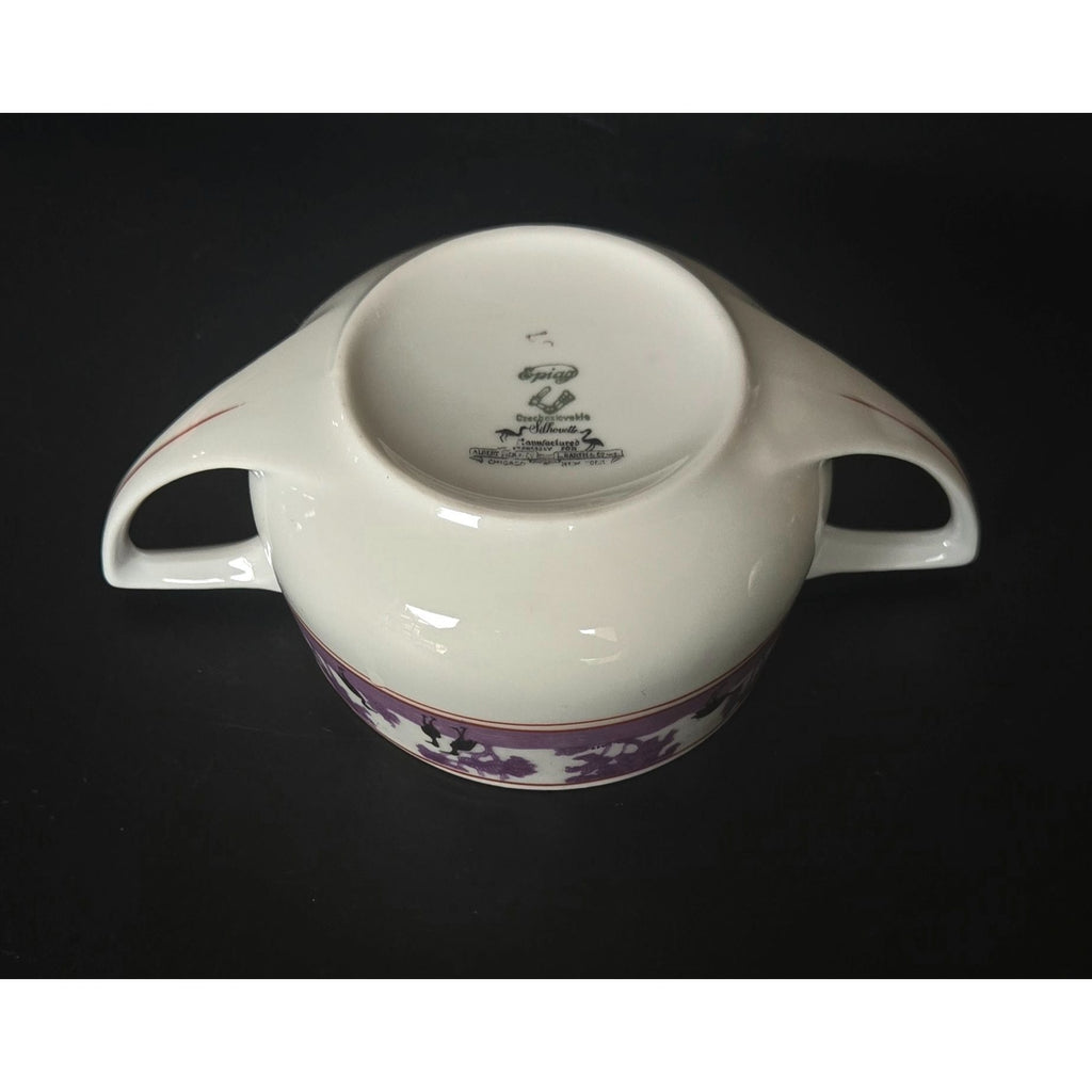 Epiag Czech Silhouette Purple Black Crane Double-Handled Porcelain Birds Bowl