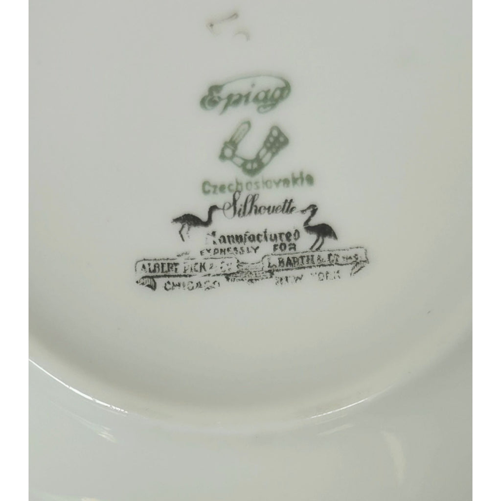 Epiag Czech Silhouette Purple Black Crane Double-Handled Porcelain Birds Bowl