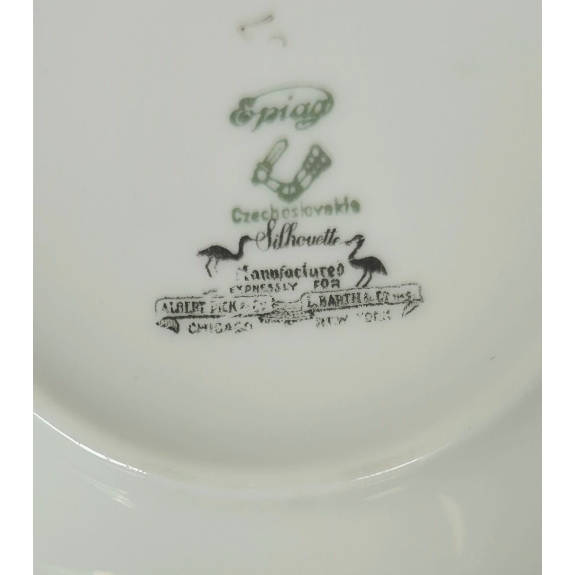 Epiag Czech Silhouette Purple Black Crane Double-Handled Porcelain Birds Bowl
