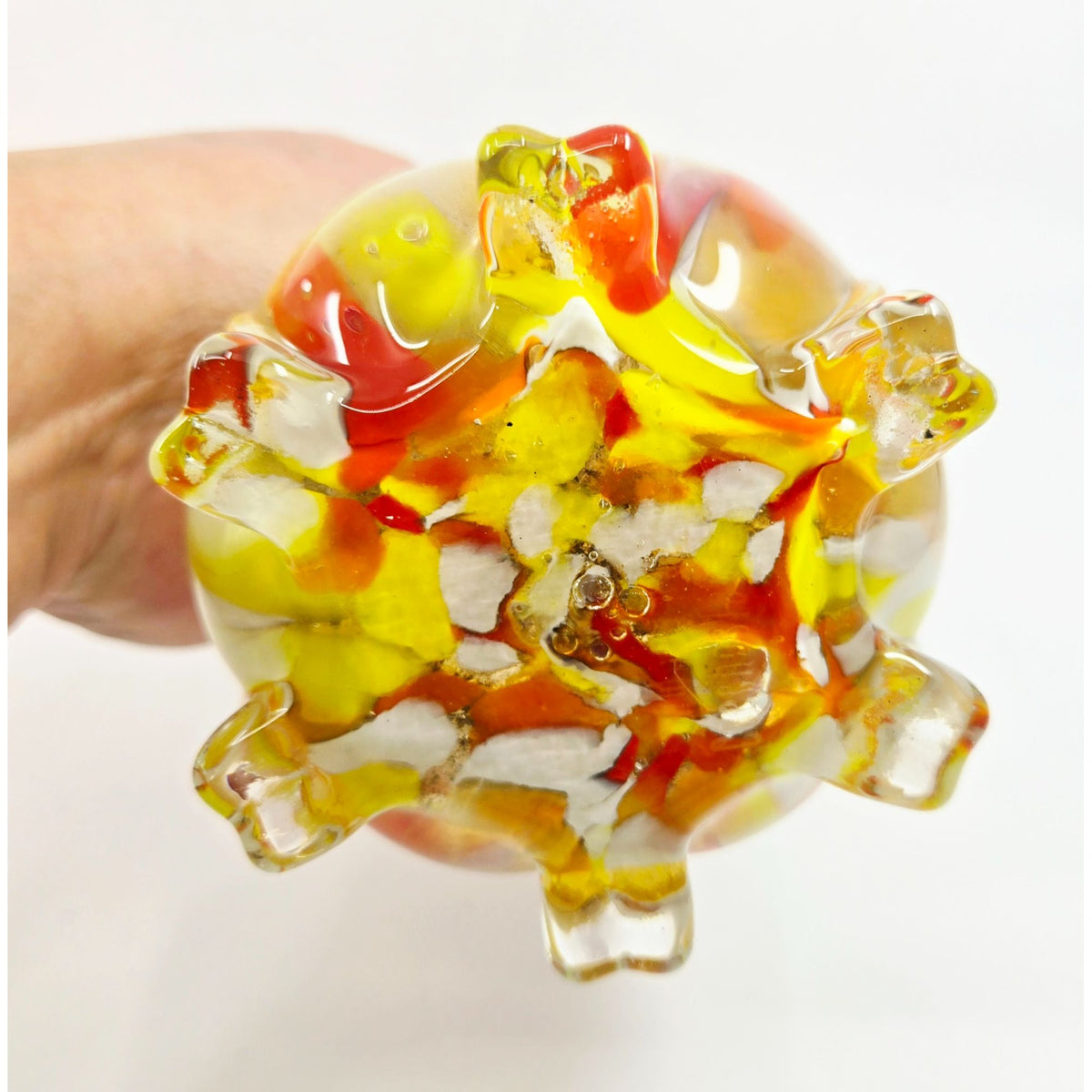 Vase Czech Welz, Hand-Blown Art Glass Vase Yellow & Red Stripes 10 Inches