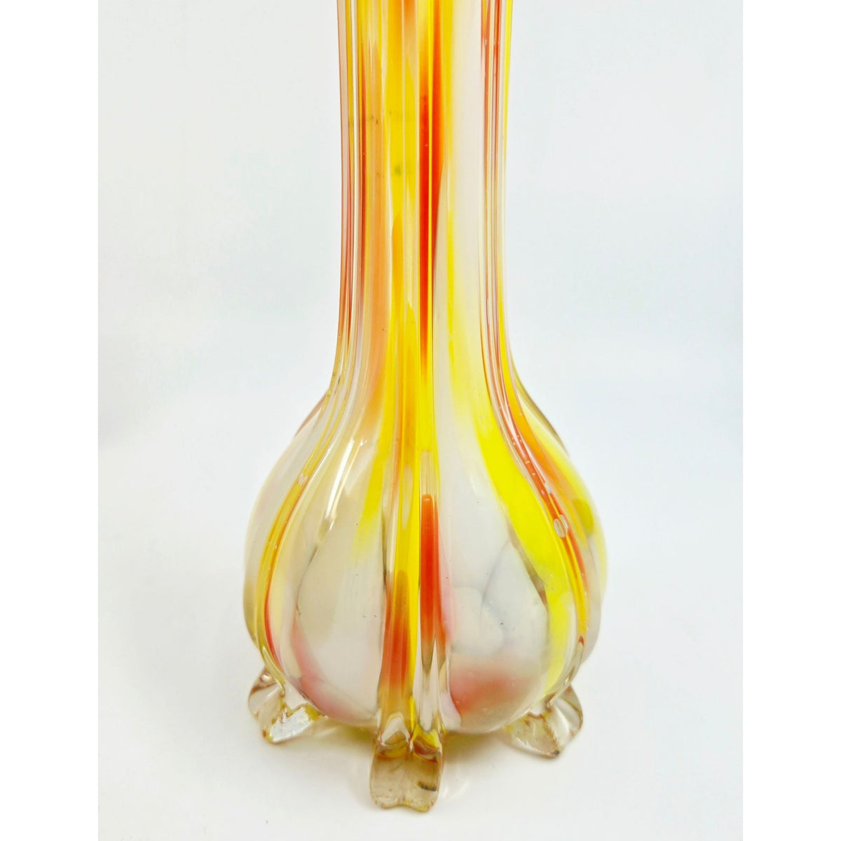 Vase Czech Welz, Hand-Blown Art Glass Vase Yellow & Red Stripes 10 Inches