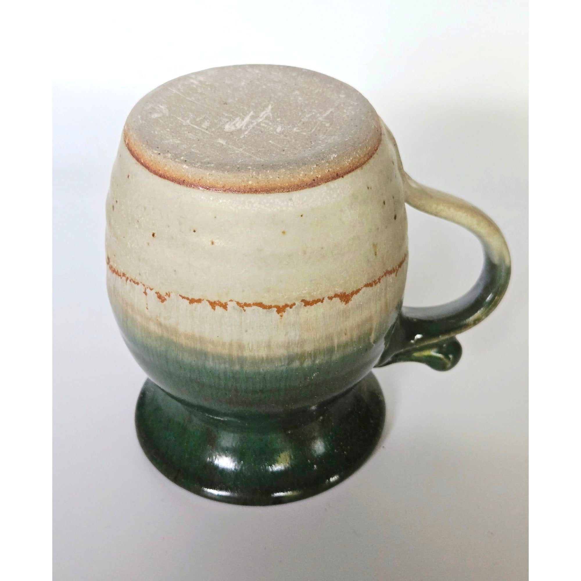 Handcrafted Pottery Mug Signed Green & Cream Gradient Glaze 4" Tall Like New