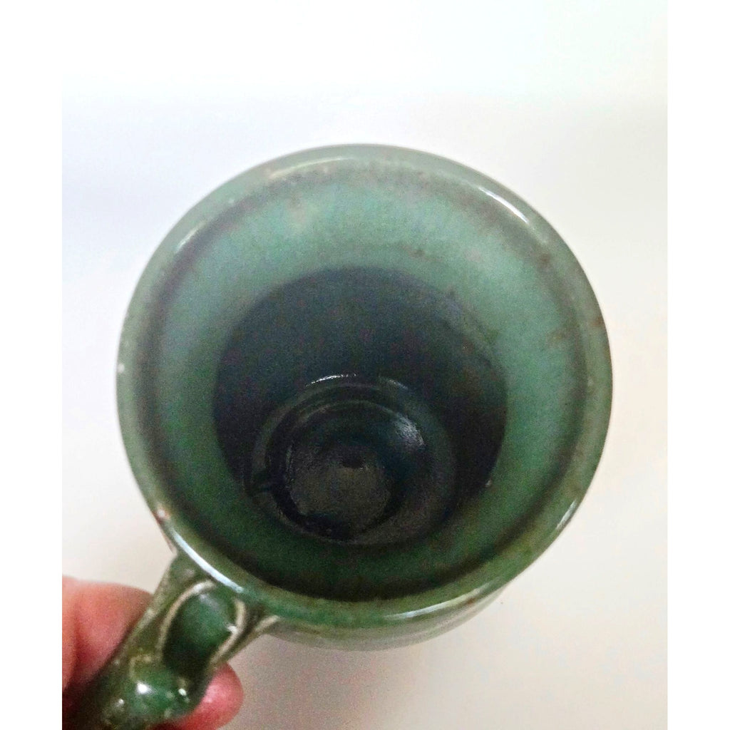 Handcrafted Pottery Mug Signed Green & Cream Gradient Glaze 4" Tall Like New