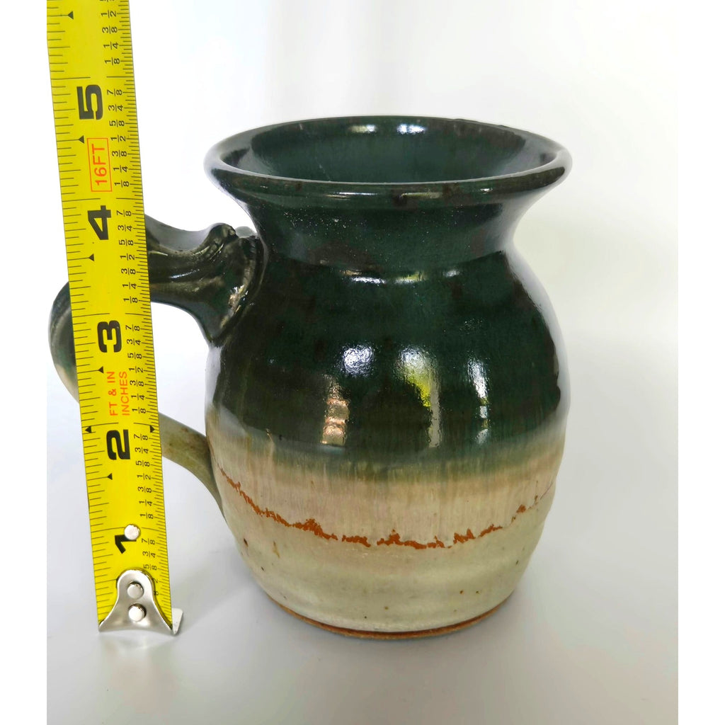 Handcrafted Pottery Mug Signed Green & Cream Gradient Glaze 4" Tall Like New