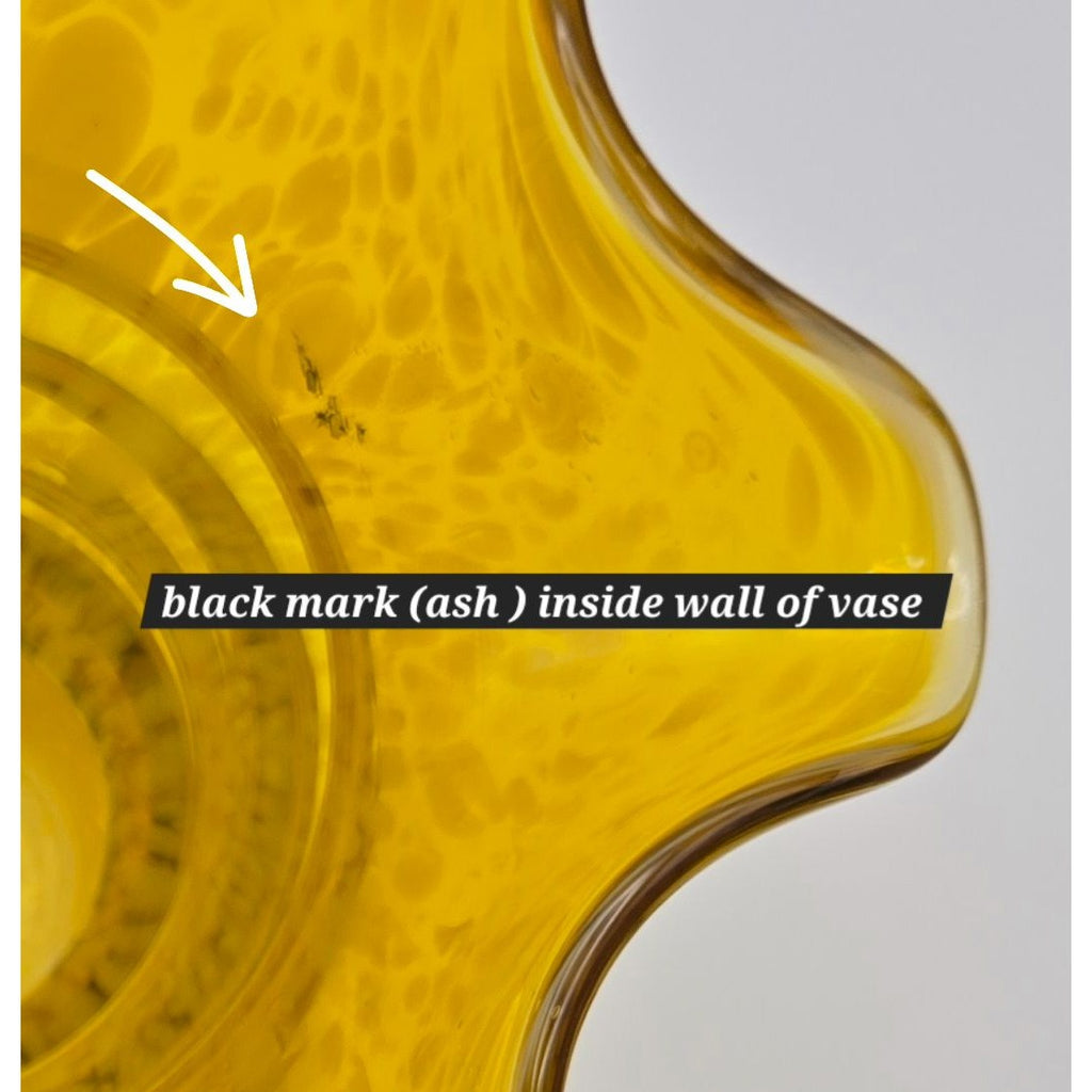 Vintage Franz Welz yellow Speckle Vase w/Ruffled Edge, Czech Glass