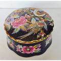 Vintage Asian inspired Purple & gold Porcelain Trinket Box With Floral & Bird Design