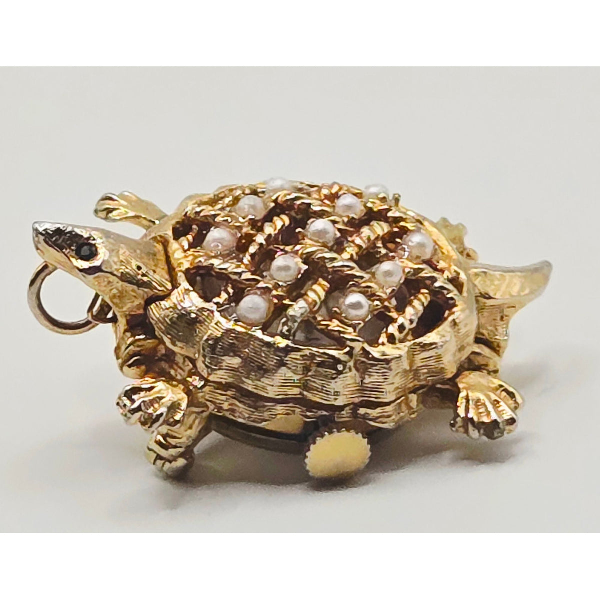 Vintage Majestime Turtle Brooch watch clock. Gold Tone w/pearls accents (NONWORKING)