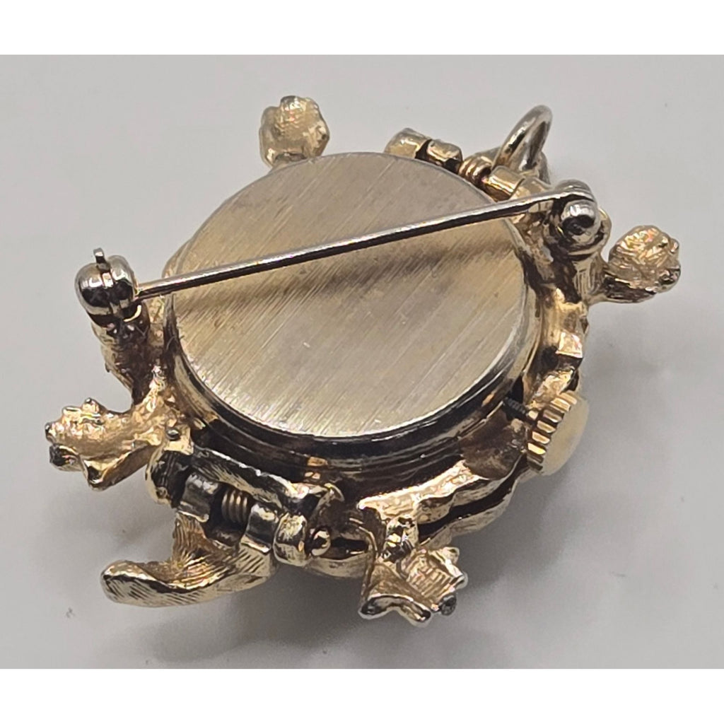 Vintage Majestime Turtle Brooch watch clock. Gold Tone w/pearls accents (NONWORKING)