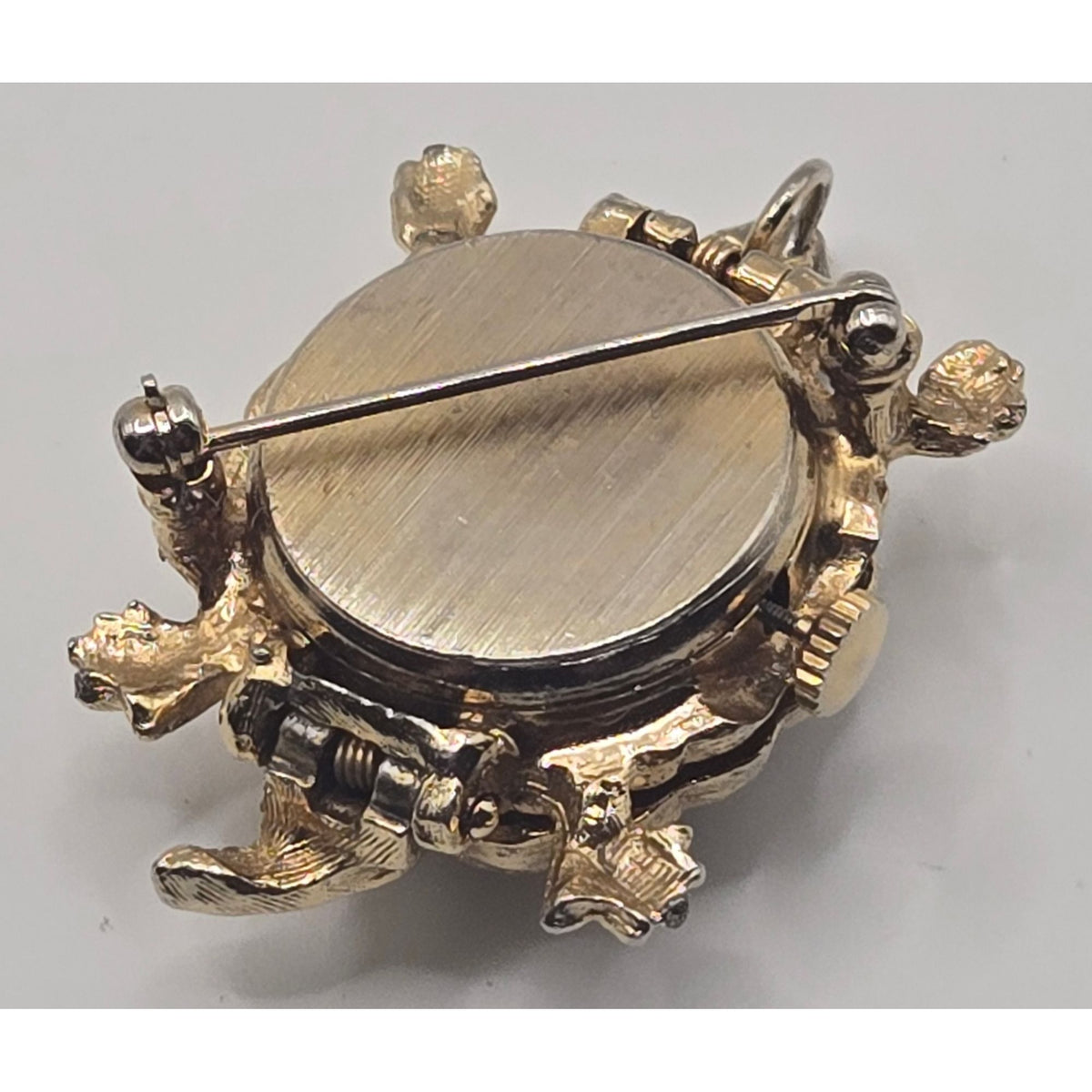 Vintage Majestime Turtle Brooch watch clock. Gold Tone w/pearls accents (NONWORKING)
