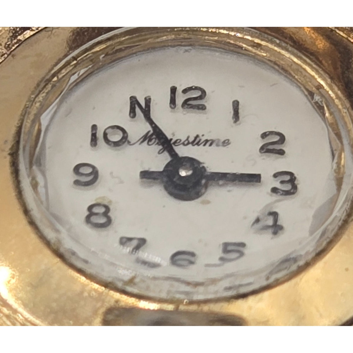 Vintage Majestime Turtle Brooch watch clock. Gold Tone w/pearls accents (NONWORKING)