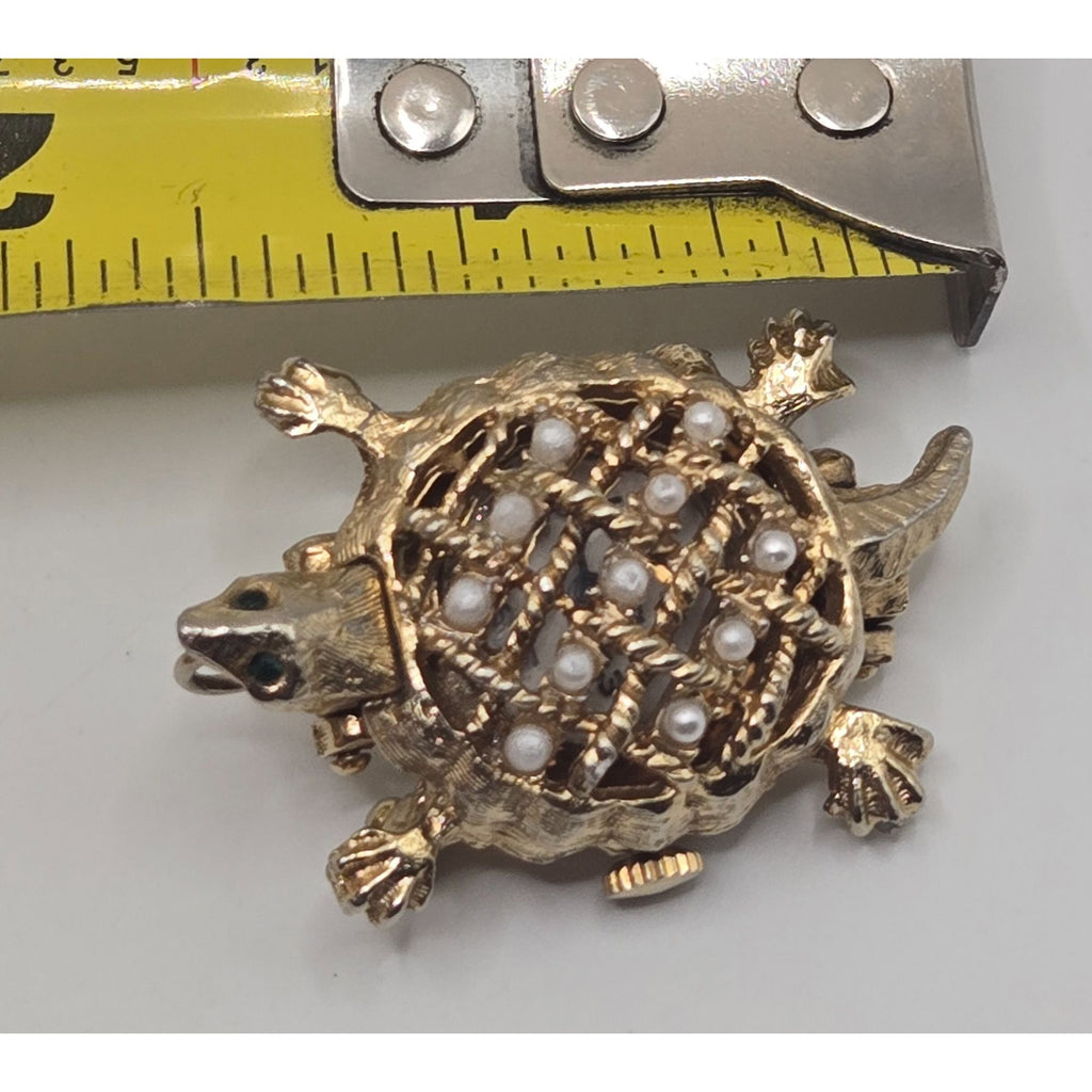 Vintage Majestime Turtle Brooch watch clock. Gold Tone w/pearls accents (NONWORKING)
