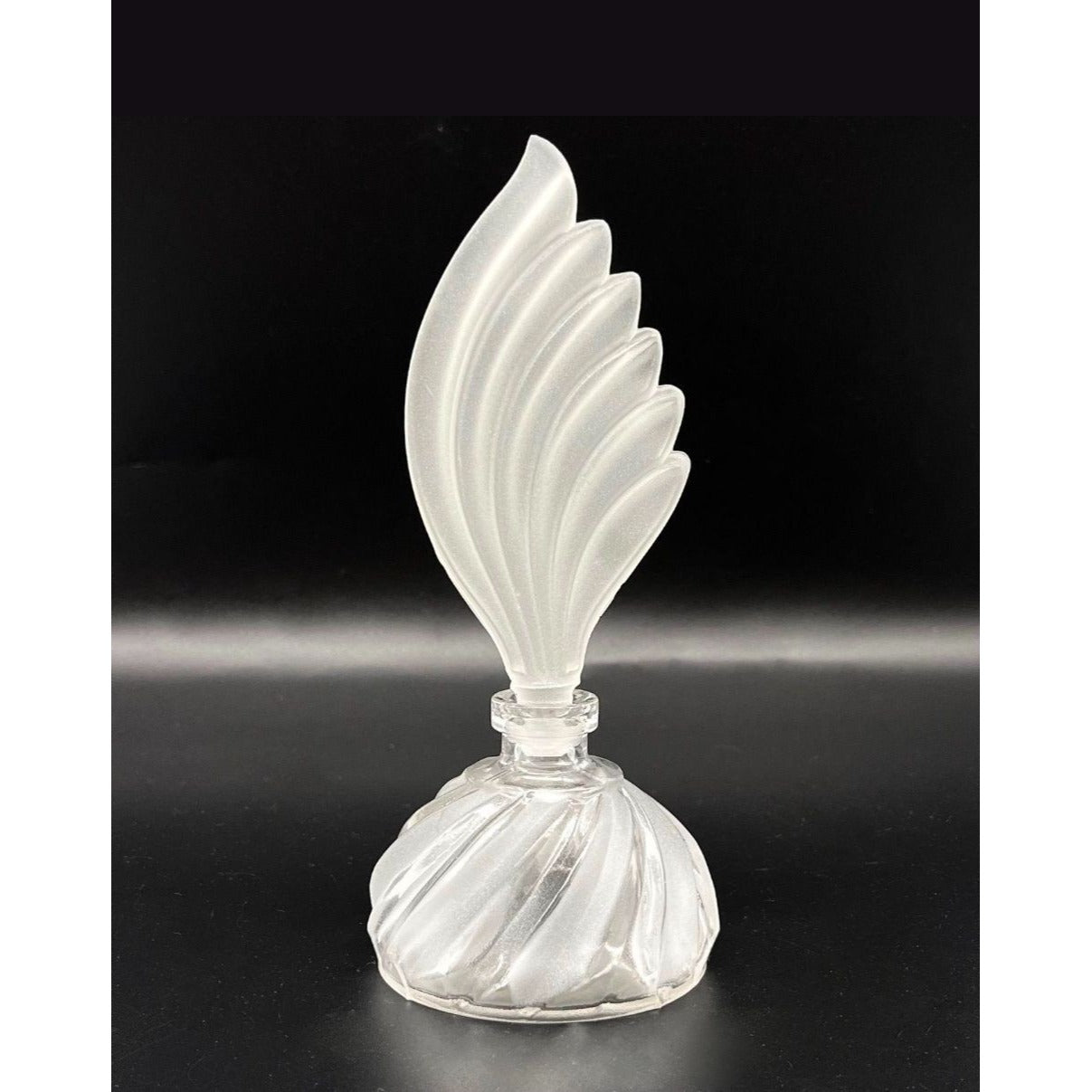 Vintage Frosted Glass Perfume Bottle With Swirl Design & Decorative Stopper