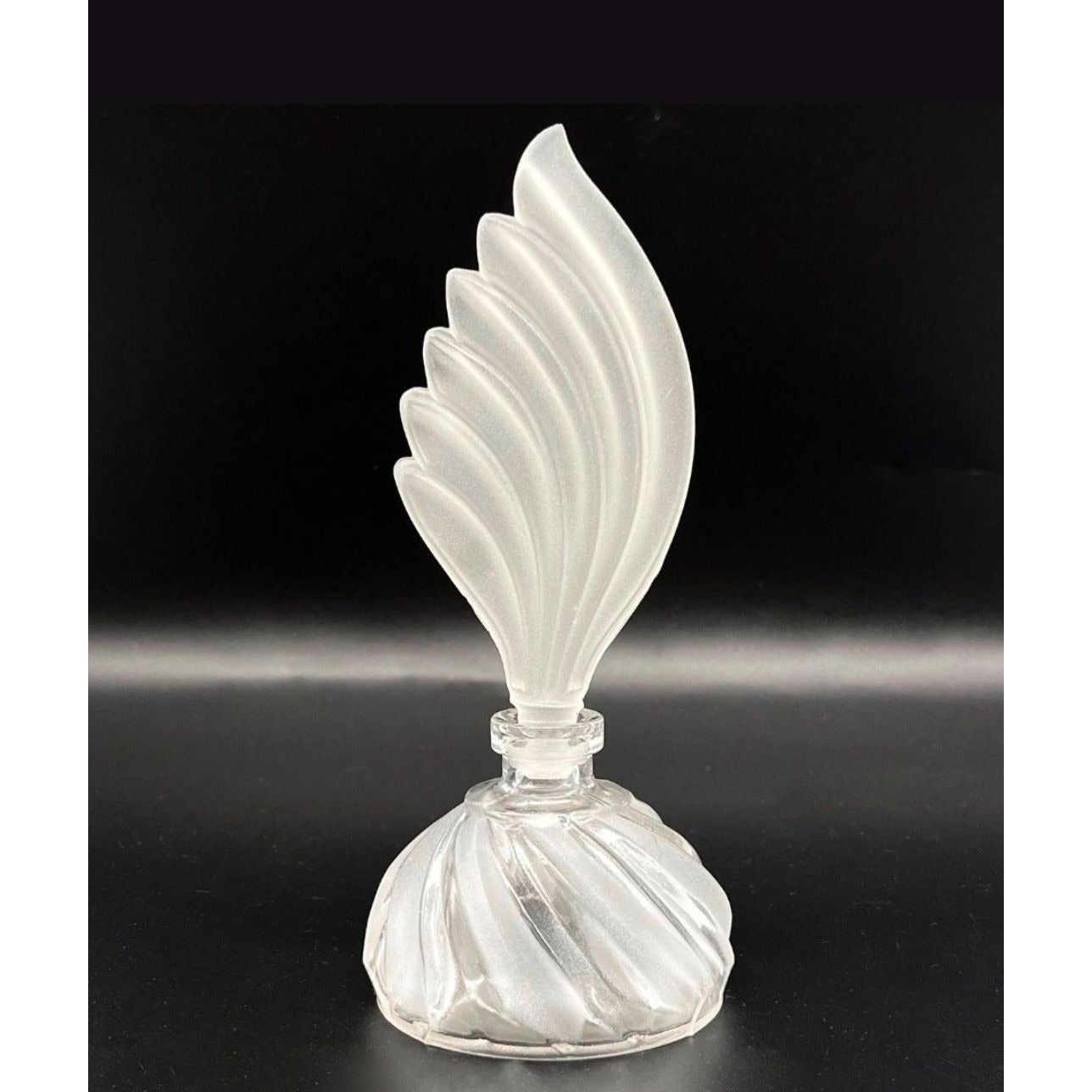 Vintage Frosted Glass Perfume Bottle With Swirl Design & Decorative Stopper