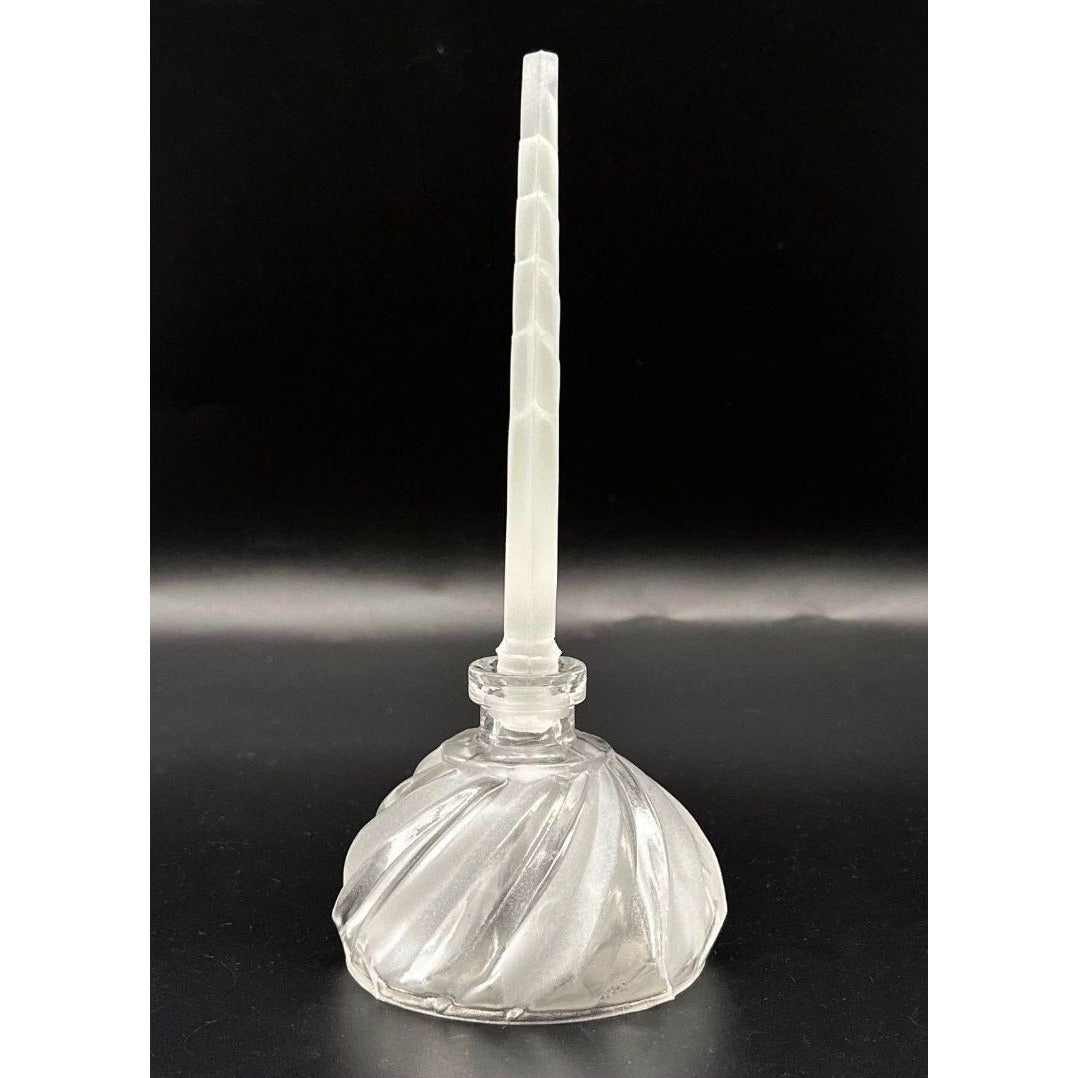 Vintage Frosted Glass Perfume Bottle With Swirl Design & Decorative Stopper