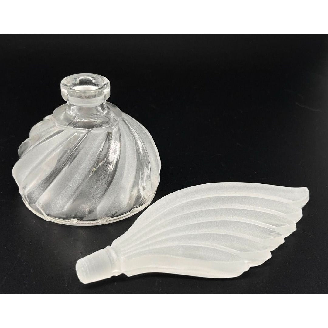 Vintage Frosted Glass Perfume Bottle With Swirl Design & Decorative Stopper