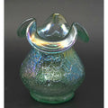 Fenton Seafoam Green Crackled Glass Vase Iridescent Finish & Ruffled Rim