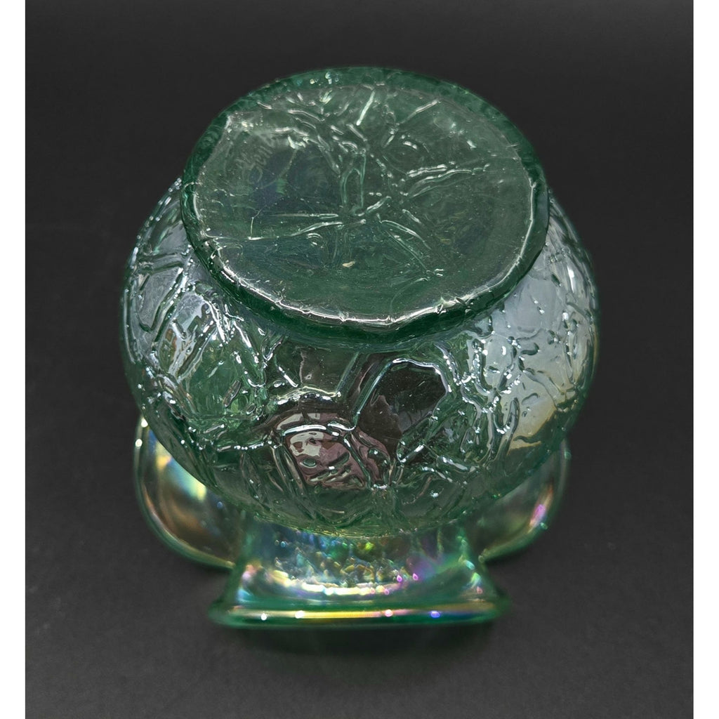 Fenton Seafoam Green Crackled Glass Vase Iridescent Finish & Ruffled Rim